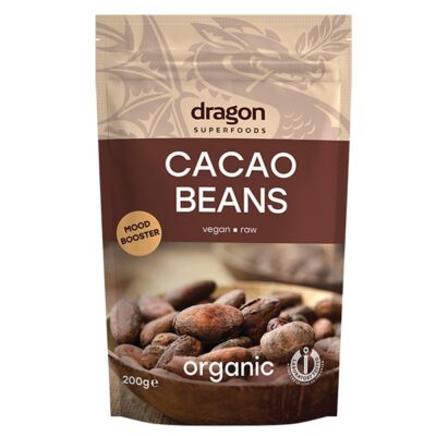 Био Какаови Зърна, цели, сурови, Dragon Superfoods, 200 г